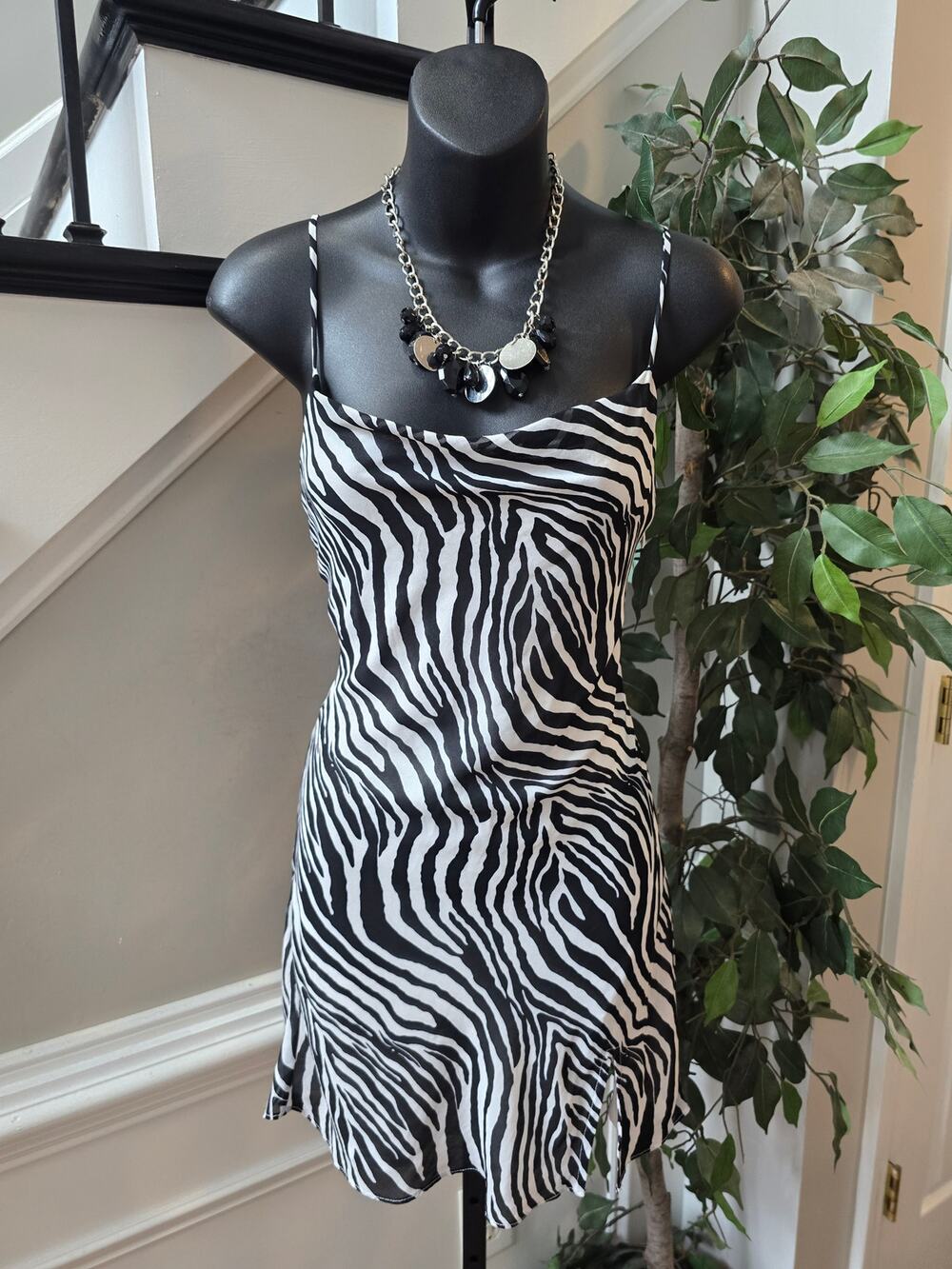 Cotton Candy La Mini Dress Women's Small White/Black Zebra Print Side Slit Lined